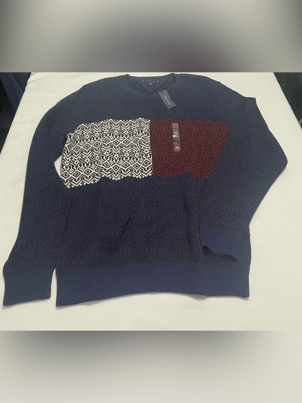 NWT Tommy Hilfiger‎ Fair Isle Knit Sweater XL Navy Burgundy
